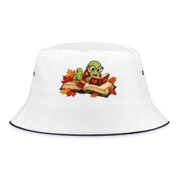 Niedlicher Bücherwurm im Herbst - Bucket Hat - Weiß/Navy - Vorne