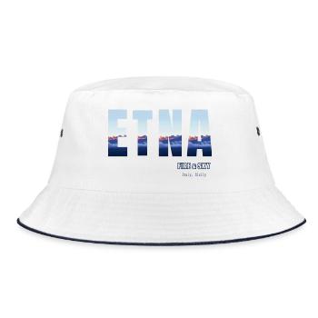 Etna Fire & Himmel: Sizilien Sunset - Bucket Hat - Weiß/Navy - Vorne