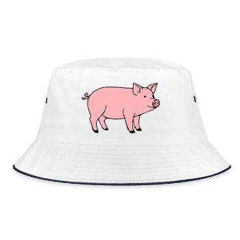 Schwein rosa Metzger Fleischer Geschenk - Bucket Hat - Weiß/Navy - Vorne