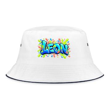 LEON Graffiti Fluo: Der Name, der für Aufsehen sorgt! - Bucket Hat - Weiß/Navy - Vorne
