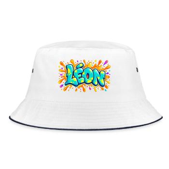 LÉON in Graffiti: das Geschenk, das alles in die Luft jagen wird - Bucket Hat - Weiß/Navy - Vorne
