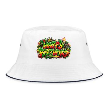 Herzlichen Glückwunsch zum Geburtstag Graffiti Rasta: Nur gute Stimmung! - Bucket Hat - Weiß/Navy - Vorne