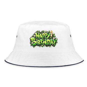 Alles Gute zum Geburtstag Graffiti-Kerze: Naturgeschenk! - Bucket Hat - Weiß/Navy - Vorne