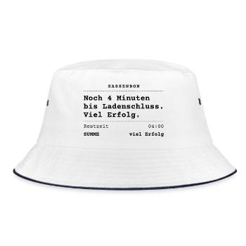 Noch 4 Minuten bis Ladenschluss - Kassenbon - Bucket Hat - Weiß/Navy - Vorne