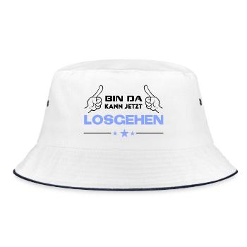 Bin da Kann losgehen T-Shirt Sprüche Lustig - Bucket Hat - Weiß/Navy - Vorne