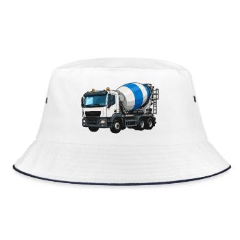 Betonmischer Lastwagen Design - Bucket Hat - Weiß/Navy - Vorne
