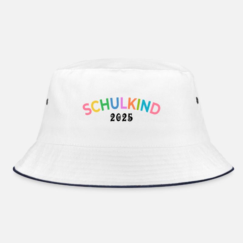 Erste Klasse - Schulkind 2025 - Name eintragen - Bucket Hat - Weiß/Navy