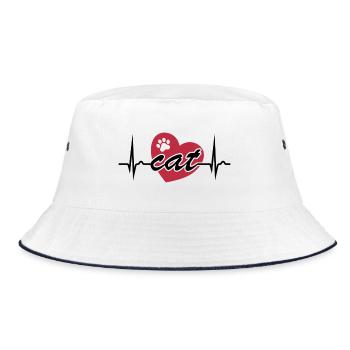 ECG Curve - Heart Curve - Pulse - Cat - Paw - Bucket Hat - white/navy - Front