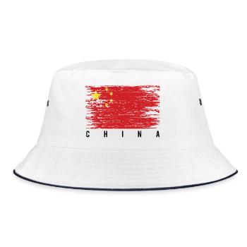 Chinese flag brush - Bucket Hat - white/navy - Front