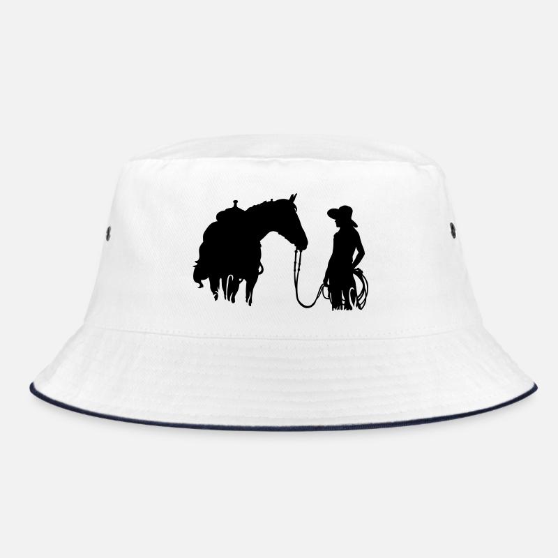 Frau mit Pferd - Bucket Hat - Weiß/Navy