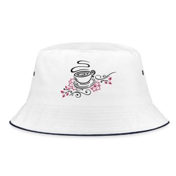 Tee, Teetasse, tea time, Kirschblüten - Bucket Hat - Weiß/Navy - Vorne