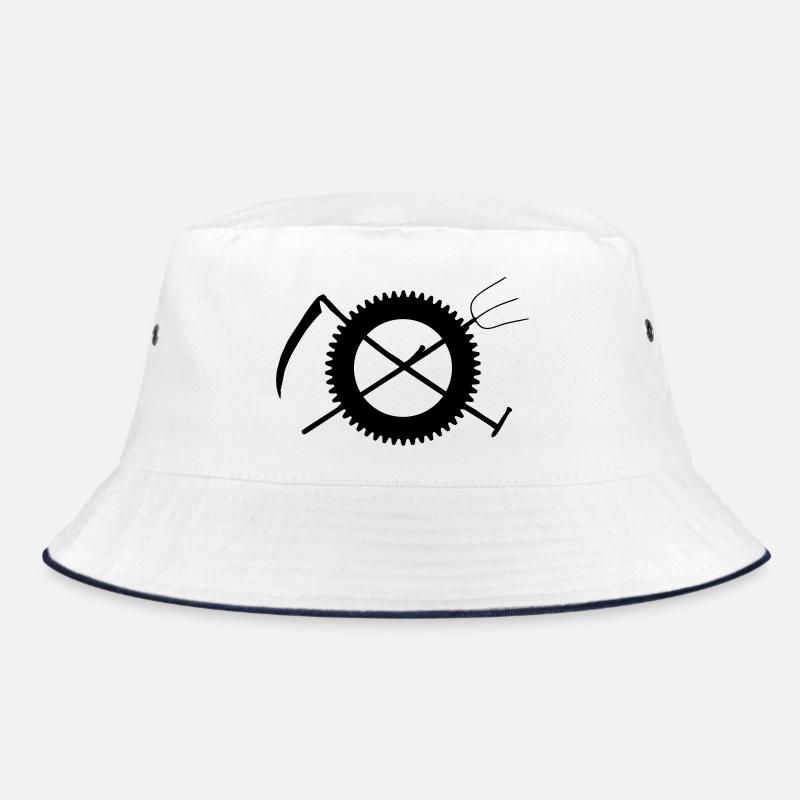 Fork scythe gear farmer icon - Bucket Hat - white/navy