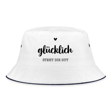 Happy is good for you - Heart - Bucket Hat - white/navy - Front