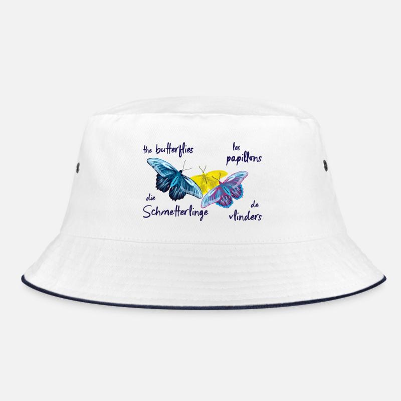 Bunte Schmetterlinge, 4 Sprachen Bucket Hat