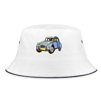 Blaues Vintage Auto Cartoon - Bucket Hat - Weiß/Navy - Vorne