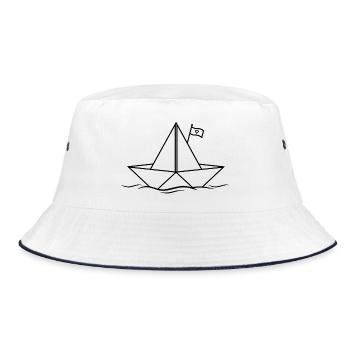 Papierboot Papierschiff - Bucket Hat - Weiß/Navy - Vorne
