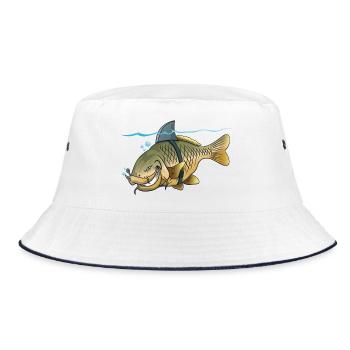 Shark Carp Lustiges Angelzeichentrick-Design - Bucket Hat - Weiß/Navy - Vorne