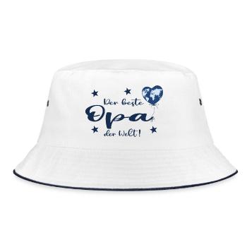 Der beste Opa der Welt mit Herz und Weltkarte - Bucket Hat - Weiß/Navy - Vorne