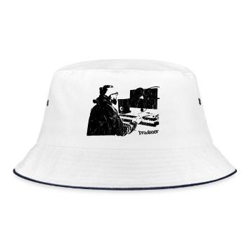 Producer Music Studio Illustration - Bucket Hat - white/navy - Front