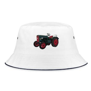 Grüner Retro Schlepper Illustration - Bucket Hat - Weiß/Navy - Vorne