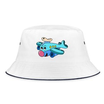 Bruce der Pilot – Cartoon Flugzeug - Bucket Hat - Weiß/Navy - Vorne