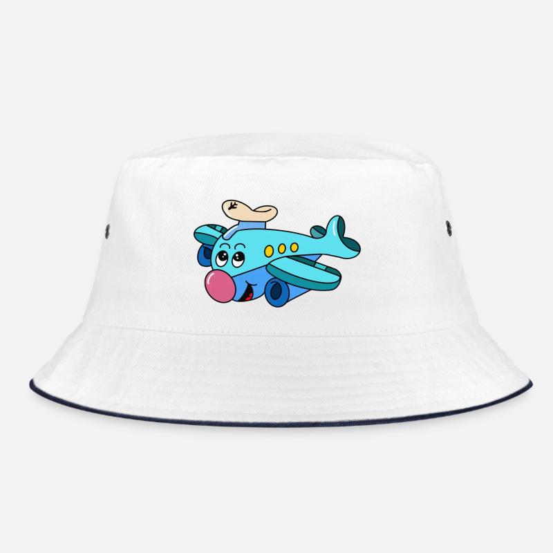 Bruce der Pilot – Cartoon Flugzeug - Bucket Hat - Weiß/Navy