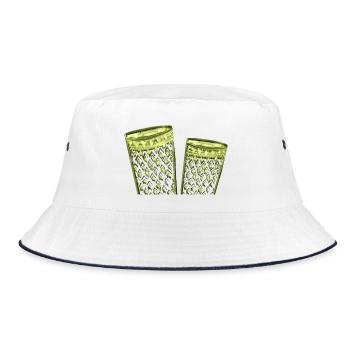 Leuchtendes Apfelweingläser Motiv in Neonfarben - Bucket Hat - Weiß/Navy - Vorne