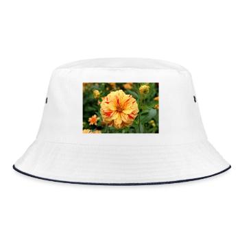Dahlie Blüte Blume gelb rot - Bucket Hat - Weiß/Navy - Vorne