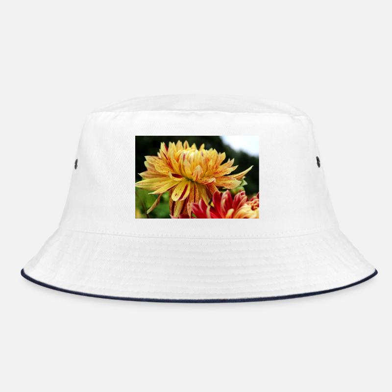 Dahlie gelb Blüte ,Blume - Bucket Hat - Weiß/Navy