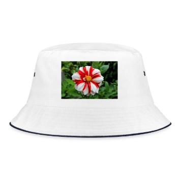 Dahlie weiß rot Blüte ,Blume - Bucket Hat - Weiß/Navy - Vorne