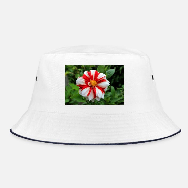 Dahlie weiß rot Blüte ,Blume Bucket Hat