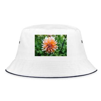 Dahlie orangen weiß Blüte ,Blume - Bucket Hat - Weiß/Navy - Vorne