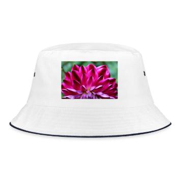 Dahlie rot Blüte ,Blume - Bucket Hat - Weiß/Navy - Vorne