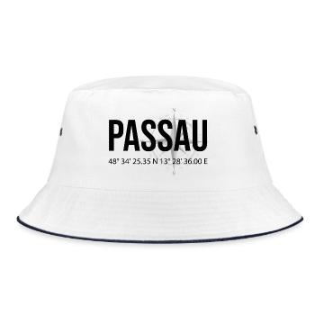 Koordinaten Passau - Bucket Hat - Weiß/Navy - Vorne