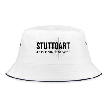 Koordinaten Stuttgart - Bucket Hat - Weiß/Navy - Vorne
