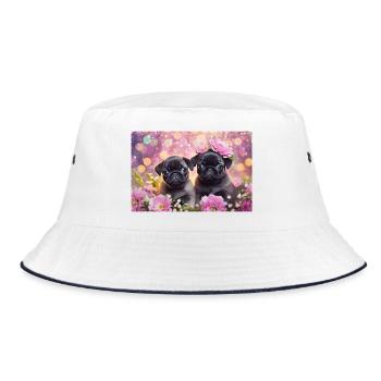 Small dogs with flower crown - Bucket Hat - white/navy - Front