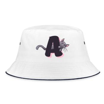 Cat Letter A - Bucket Hat - white/navy - Front