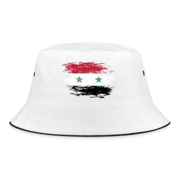 Syrien Flagge used - Bucket Hat - Weiß/Navy - Vorne
