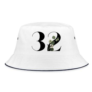 Nummer 32 Blumengrün - 32. Blumengeburtstag - Bucket Hat - Weiß/Navy - Vorne