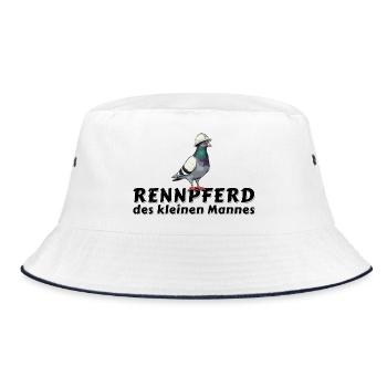 Tauben Shirt Tasse Hoodie Bergmann Rennpferd - Bucket Hat - Weiß/Navy - Vorne