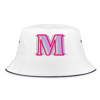 Mehrfarbiger Buchstabe m - Bucket Hat - Weiß/Navy - Vorne
