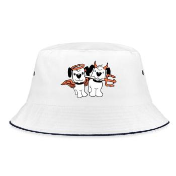 2 Hunde Engel Teufel Satan Himmel Hölle Gewissen - Bucket Hat - Weiß/Navy - Vorne