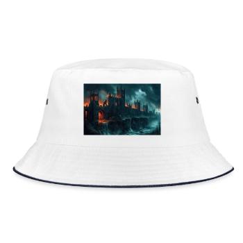 Poster Illustration Medieval Landscape in Ruins - Bucket Hat - white/navy - Front