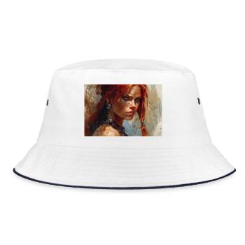 Poster Illustration Kriegerin Frau Rot Sonja - Bucket Hat - Weiß/Navy - Vorne