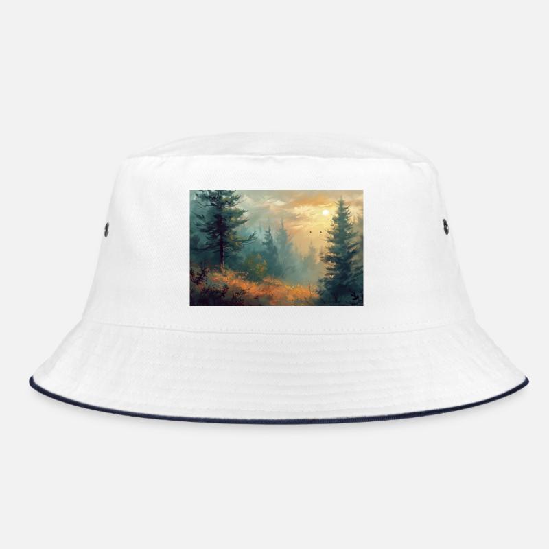 Forest Landscape Illustration Poster - Bucket Hat - white/navy