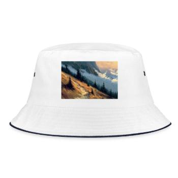 Berglandschaft Illustration Poster - Bucket Hat - Weiß/Navy - Vorne