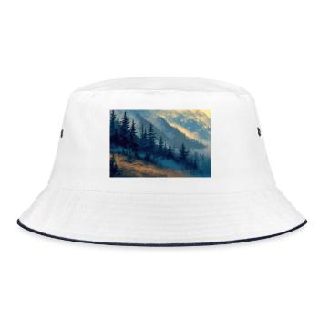 Berglandschaft Illustration Poster - Bucket Hat - Weiß/Navy - Vorne