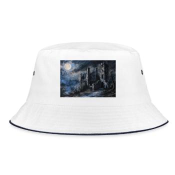 Poster Illustration Medieval Landscape in Ruins - Bucket Hat - white/navy - Front