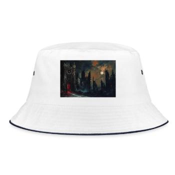 Poster Illustration Medieval Landscape in Ruins - Bucket Hat - white/navy - Front