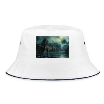 Poster Illustration Ruined jungle landscape - Bucket Hat - white/navy - Front